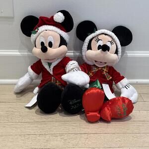 Disney Store 2024 Mickey & Minnie Mouse 16” Holiday Christmas Plush Dolls
